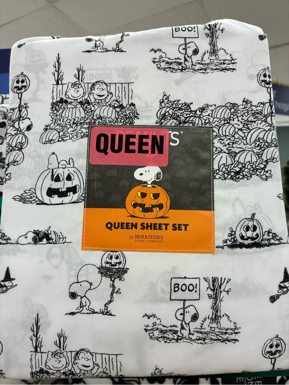 Berkshire Peanuts Halloween Queen Sheet Set - White & Black